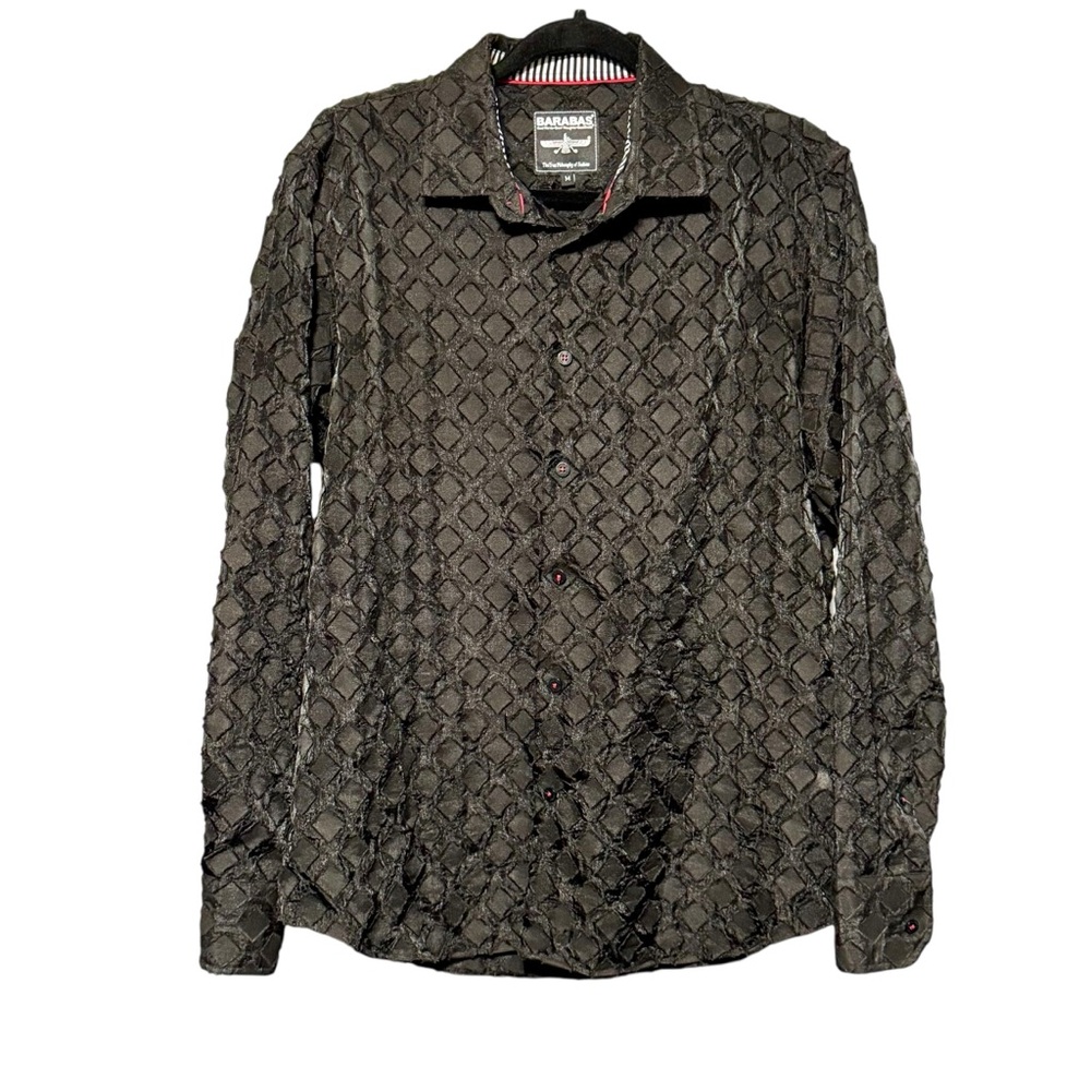 Barabas Mens Geometric Diamond Print Sheer Button Down Shirt